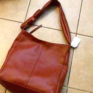 Tan leather hobo bag